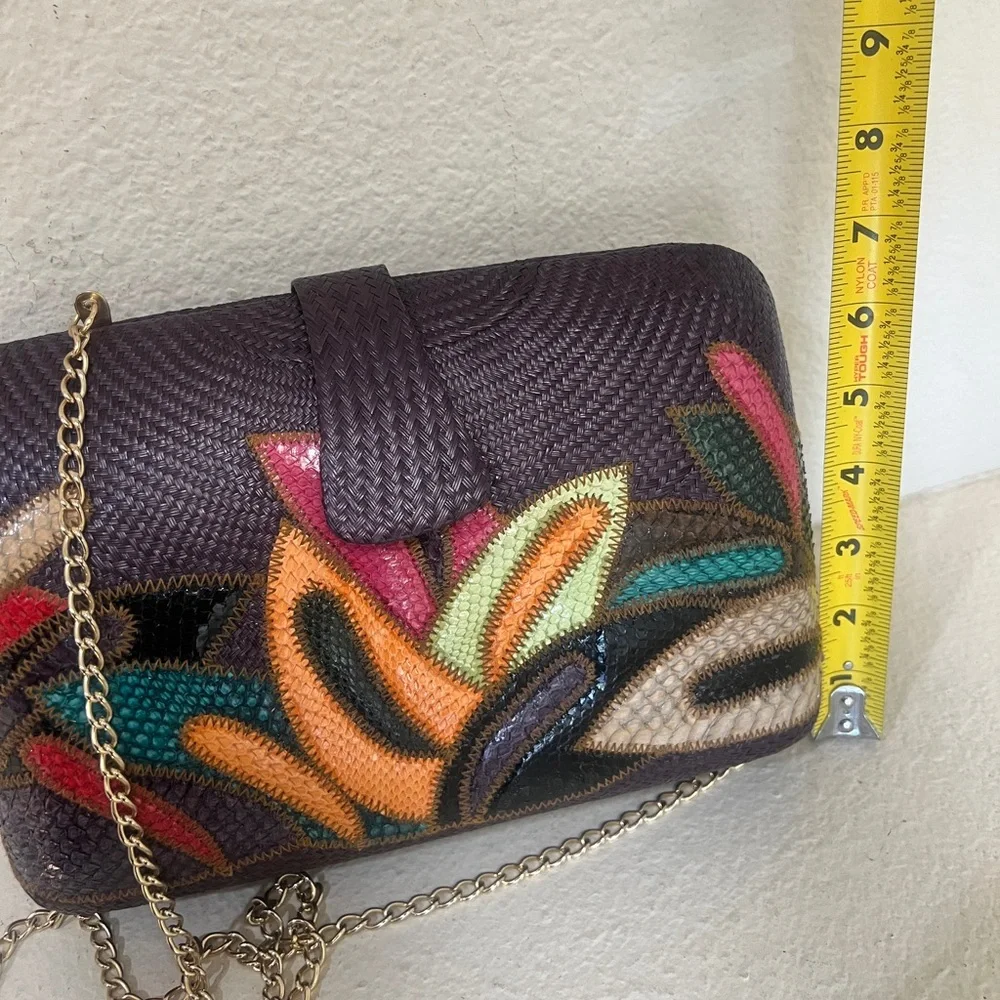 Straw Woven Purple Multicolored Cross Body Bag‎ PURSE Pouch Clutch